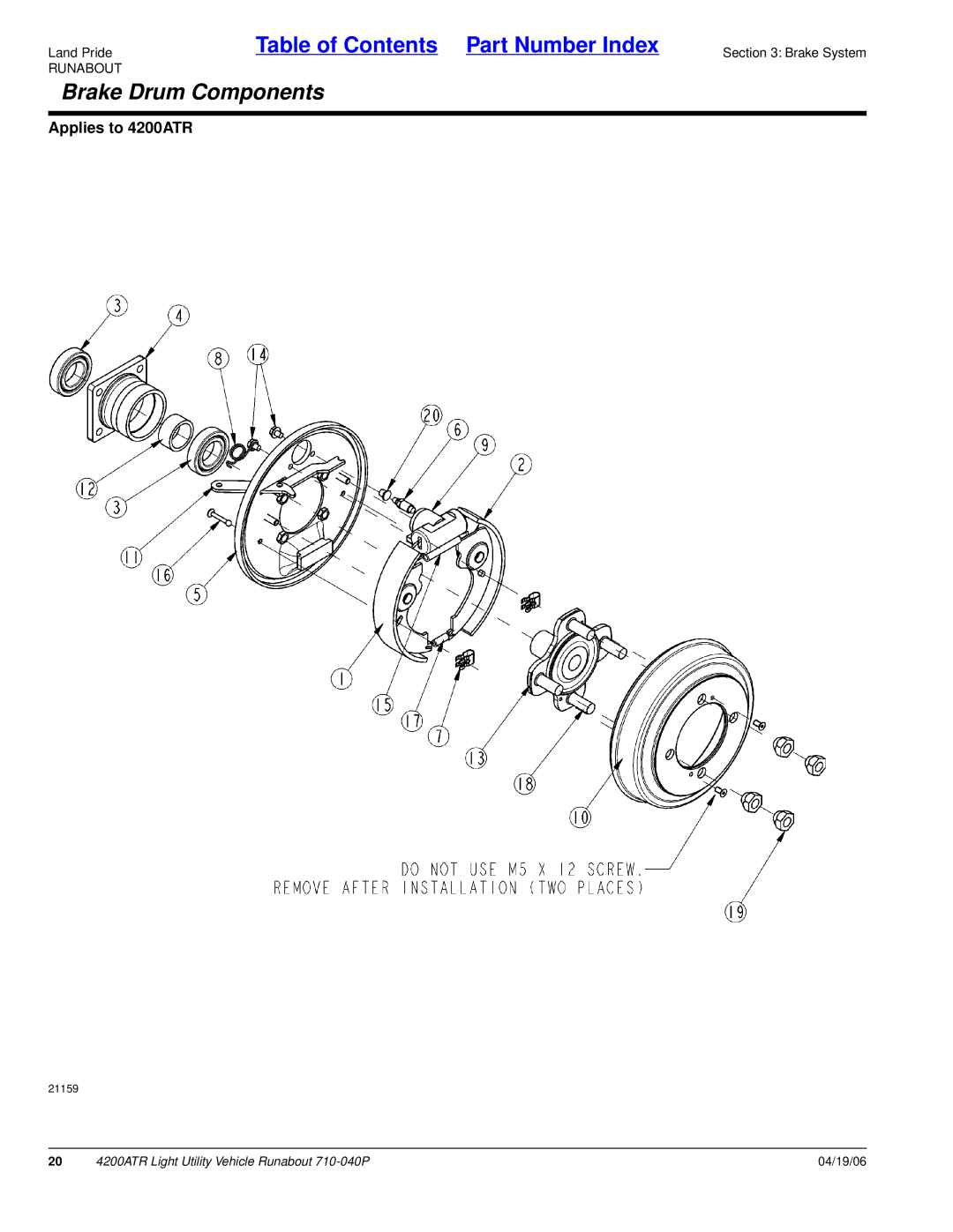 Land Pride 710-040P manual Brake Drum Components 