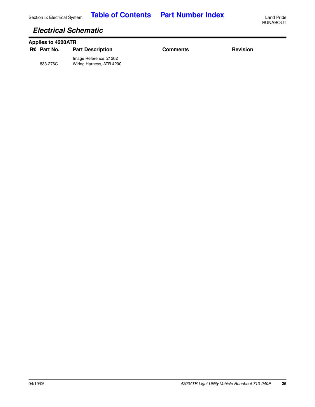 Land Pride 710-040P manual Electrical System Table of Contents 