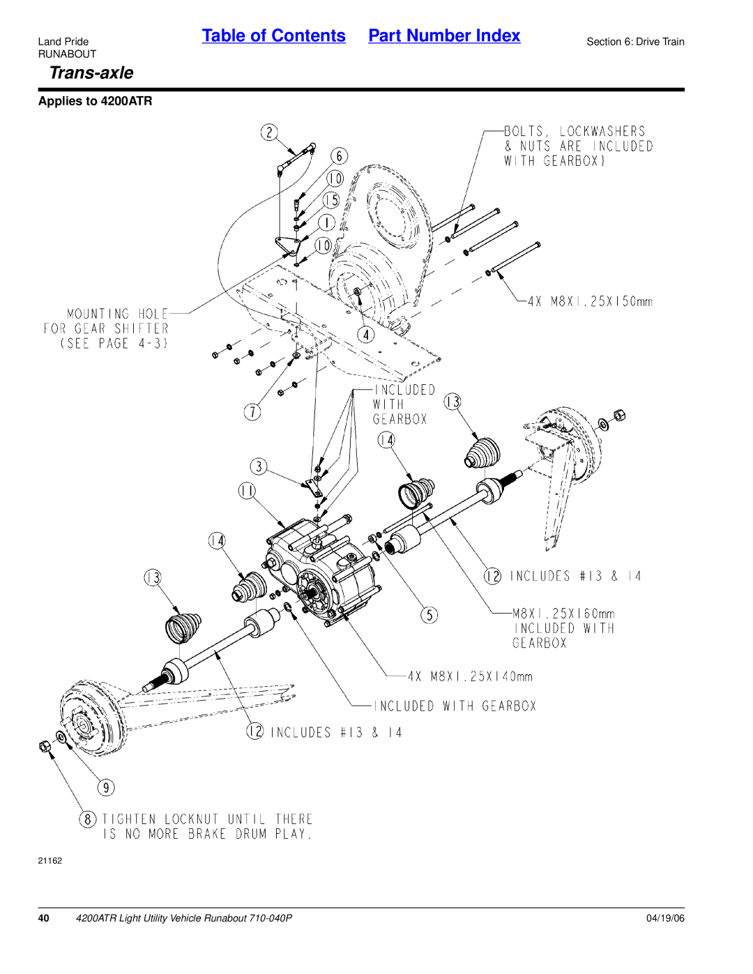 Land Pride 710-040P manual Trans-axle 