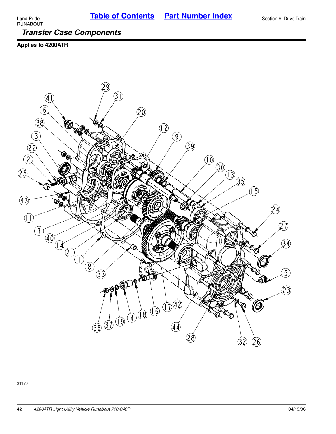 Land Pride 710-040P manual Transfer Case Components 