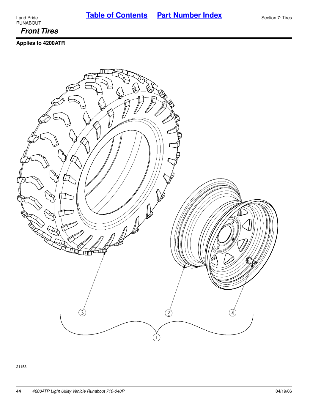 Land Pride 710-040P manual Front Tires 