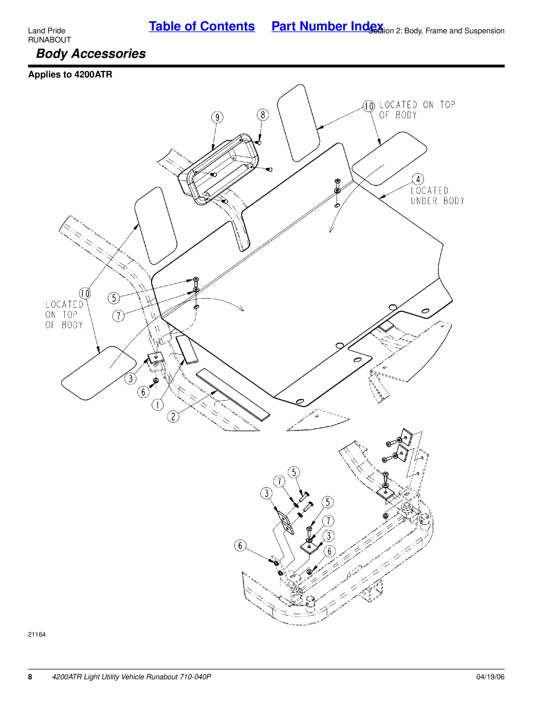 Land Pride 710-040P manual Body Accessories 