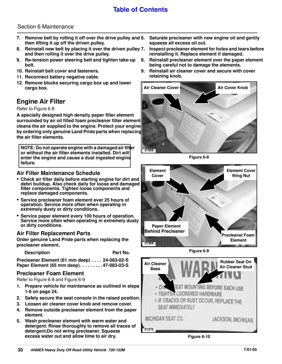 Land Pride 22081 Engine Air Filter, Air Filter Maintenance Schedule, Air Filter Replacement Parts, Precleaner Foam Element 