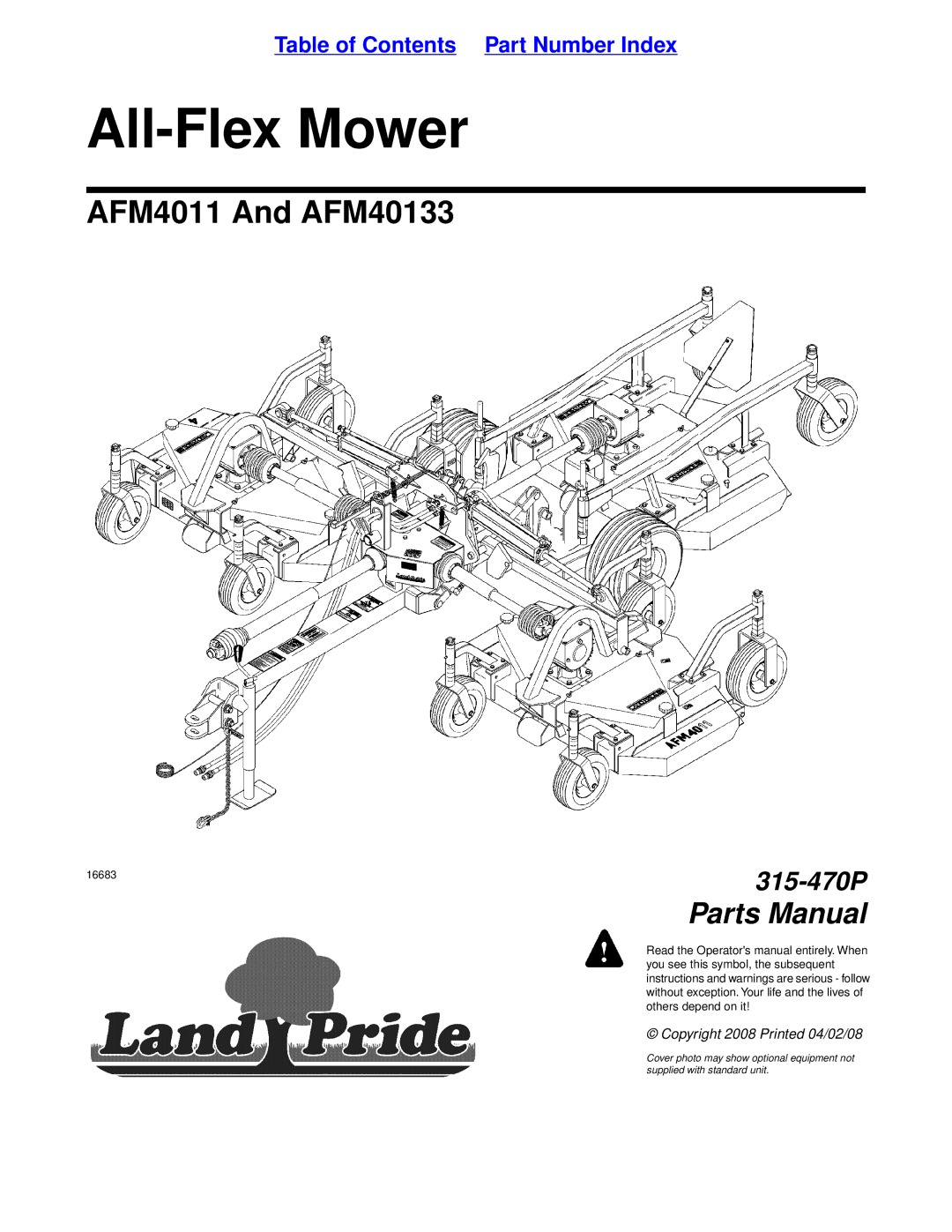 Land Pride AFM40133, AFM4011 manual All-Flex Mower 