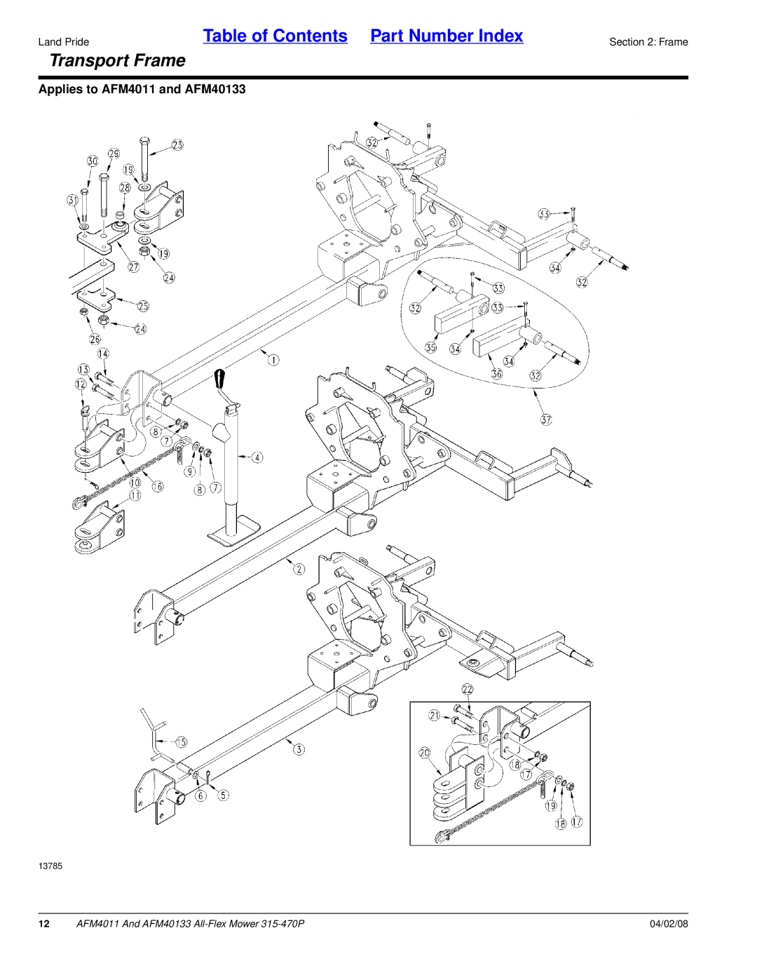 Land Pride AFM4011, AFM40133 manual Transport Frame 