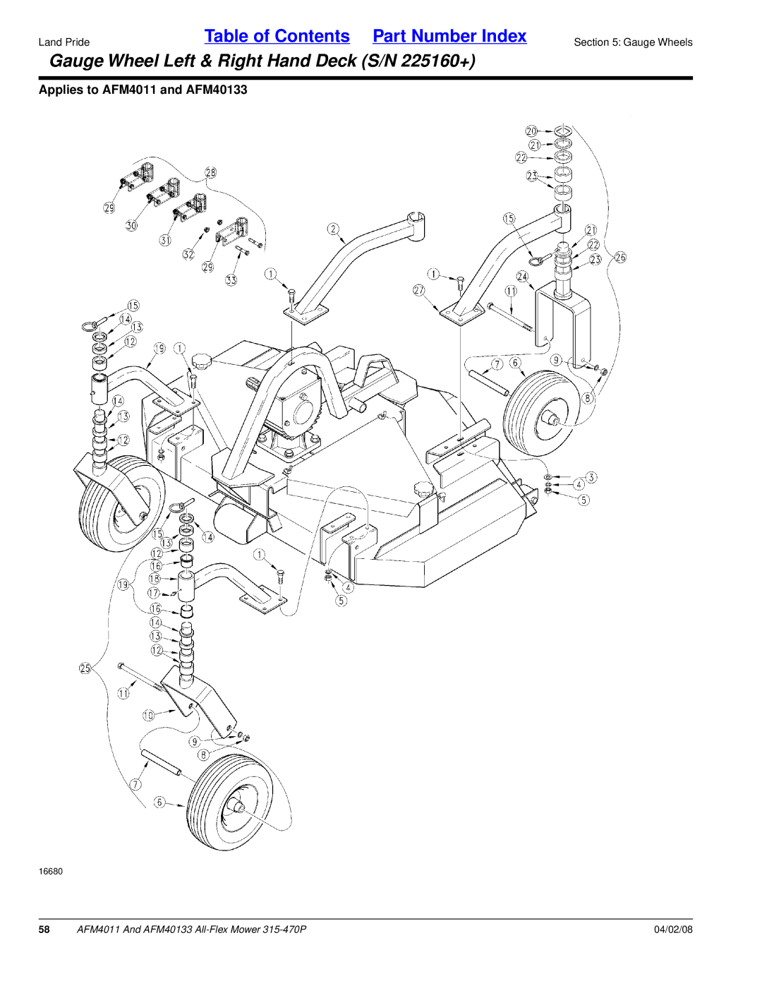 Land Pride AFM4011, AFM40133 manual Gauge Wheel Left & Right Hand Deck S/N 225160+ 