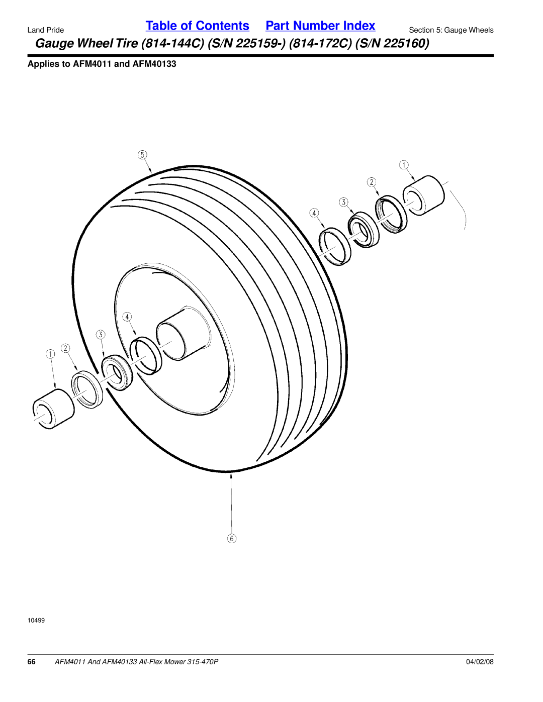 Land Pride AFM4011, AFM40133 manual Gauge Wheel Tire 814-144C S/N 225159- 814-172C S/N 