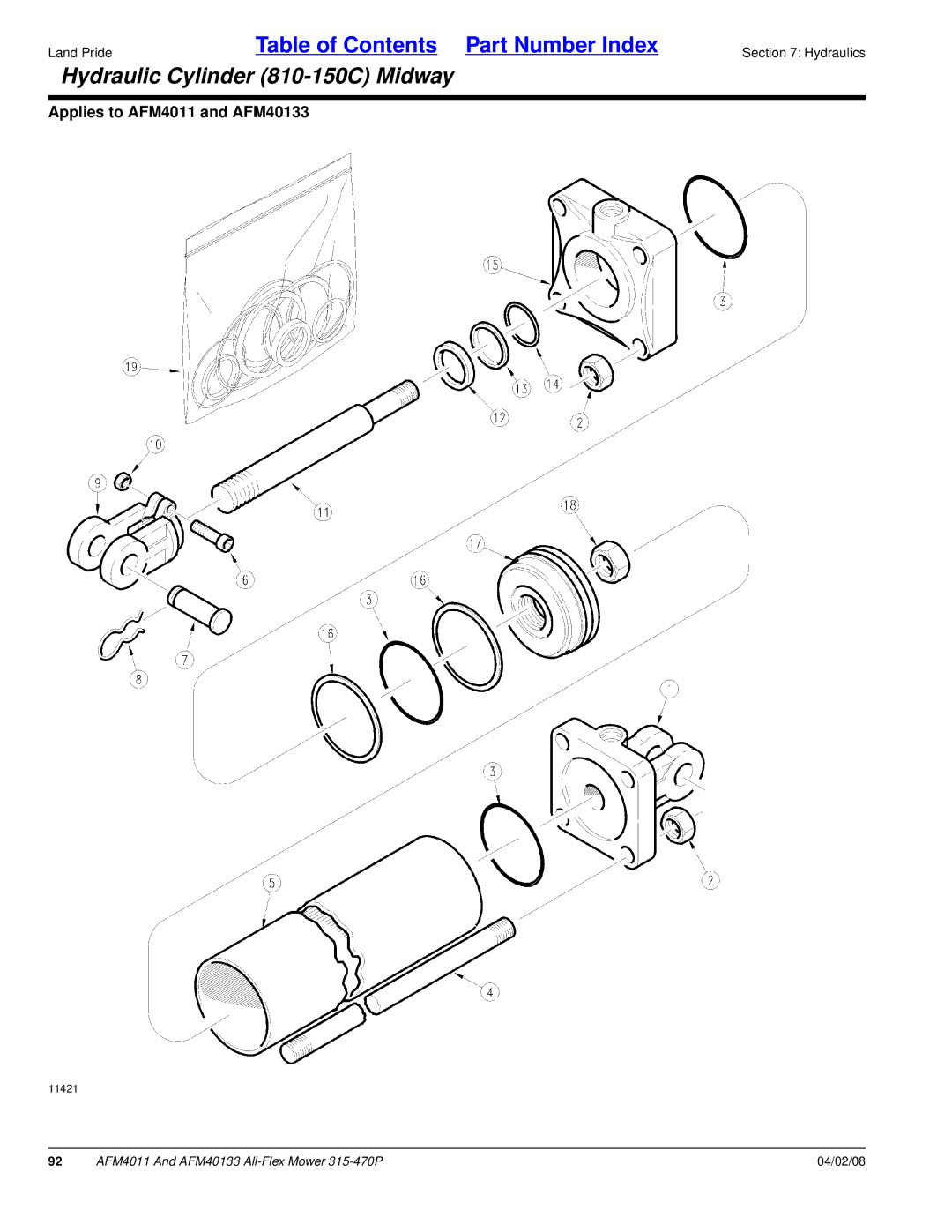 Land Pride AFM4011, AFM40133 manual Hydraulic Cylinder 810-150C Midway 