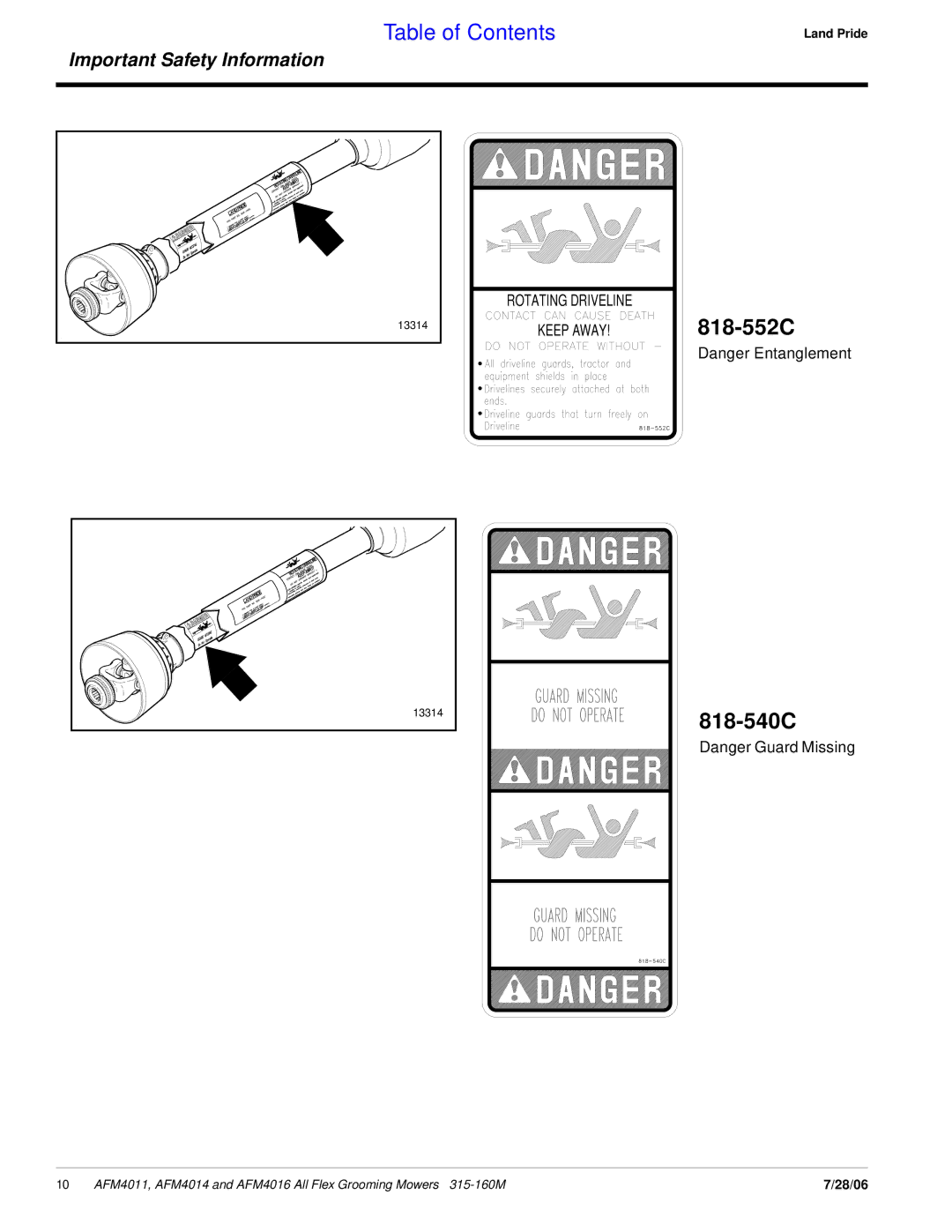 Land Pride AFM4016 manual 818-552C, 818-540C 