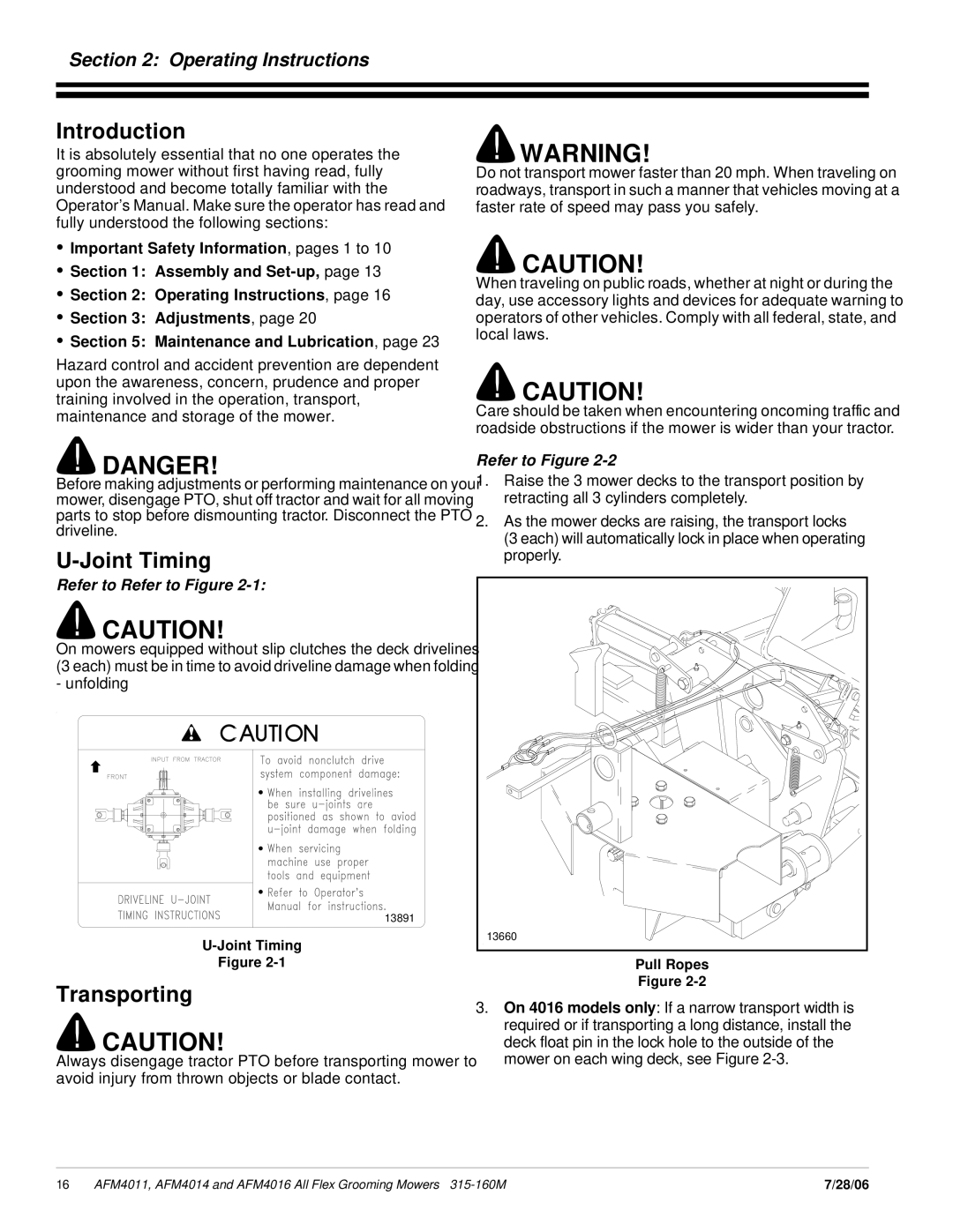 Land Pride AFM4016 manual Introduction, Joint Timing, Transporting 