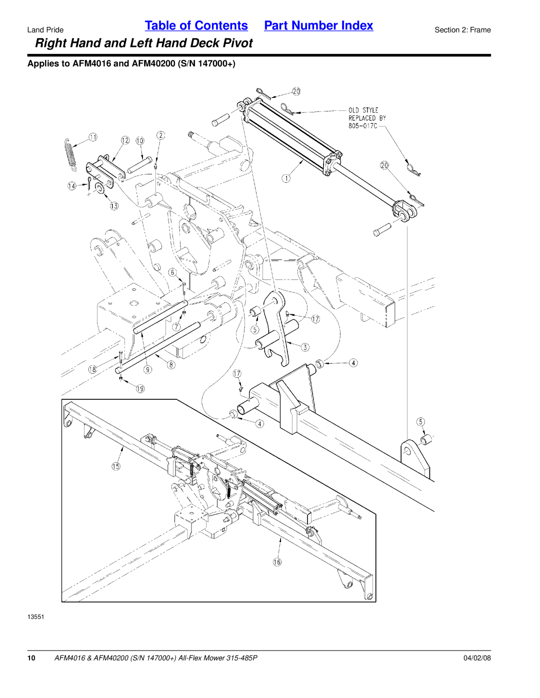 Land Pride AFM40200, AFM4016 manual Right Hand and Left Hand Deck Pivot 