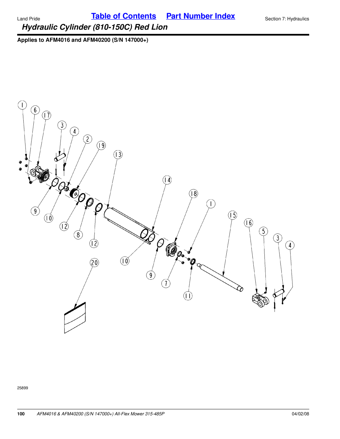 Land Pride AFM40200, AFM4016 manual Hydraulic Cylinder 810-150C Red Lion 