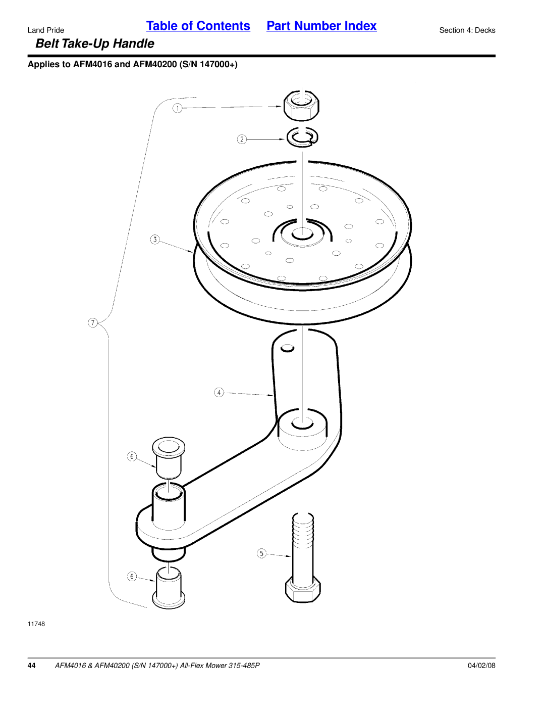 Land Pride AFM40200, AFM4016 manual Belt Take-Up Handle 