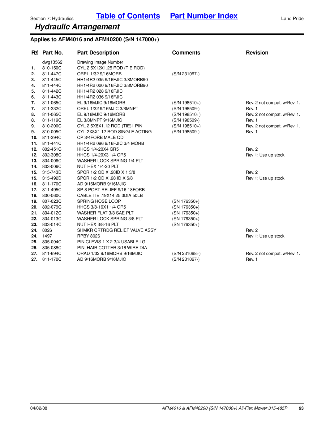 Land Pride AFM4016 EL 3/8MNPT 9/16MJIC, 13 -006C Washer Lock Spring 1/4 PLT, Spring Hose Loop, Washer Flat 3/8 SAE PLT 