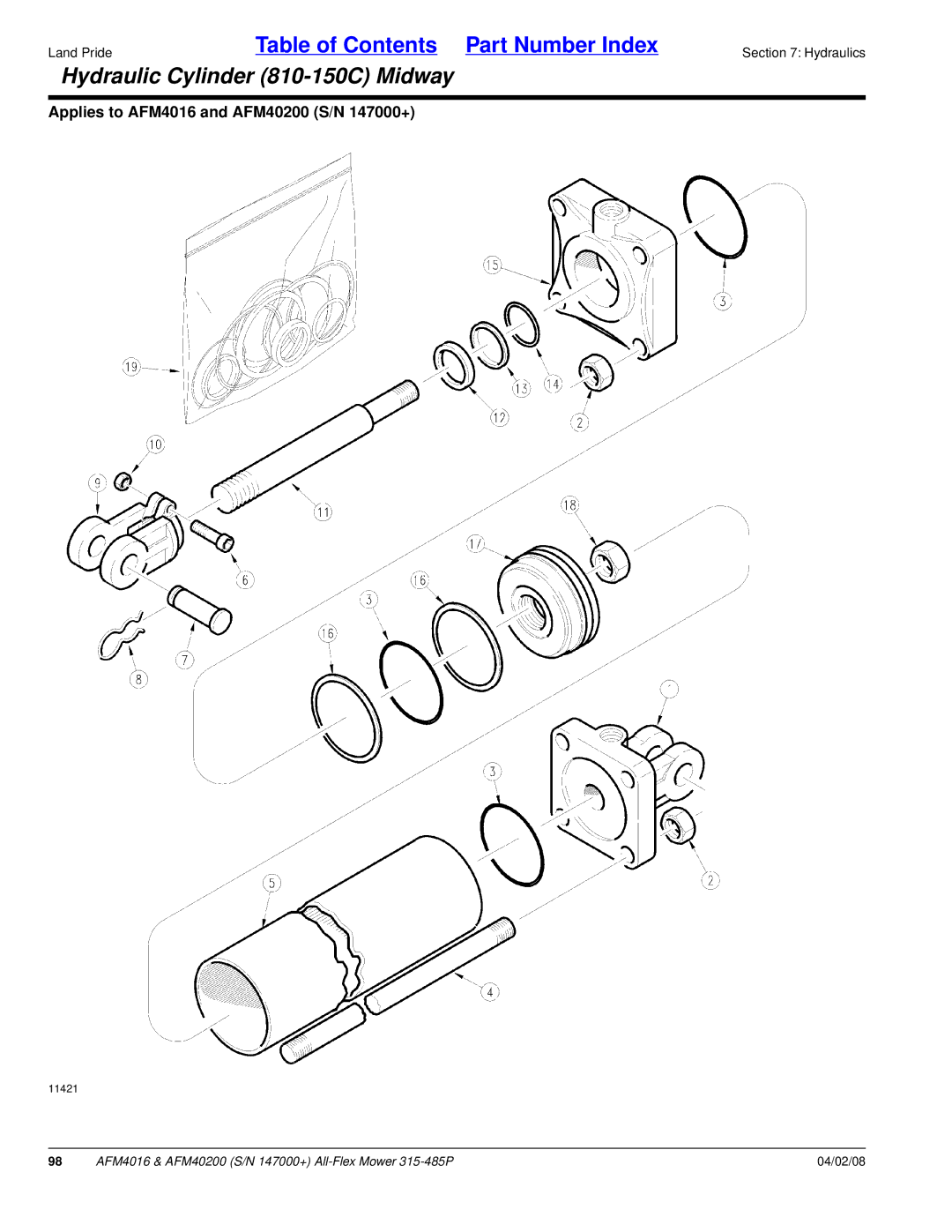 Land Pride AFM40200, AFM4016 manual Hydraulic Cylinder 810-150C Midway 