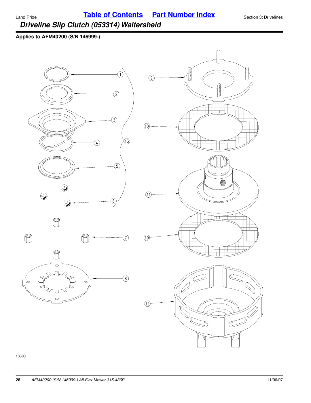 Land Pride AFM40200 manual Driveline Slip Clutch 053314 Waltersheid 