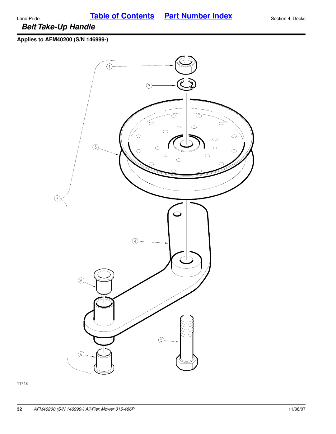 Land Pride AFM40200 manual Belt Take-Up Handle 