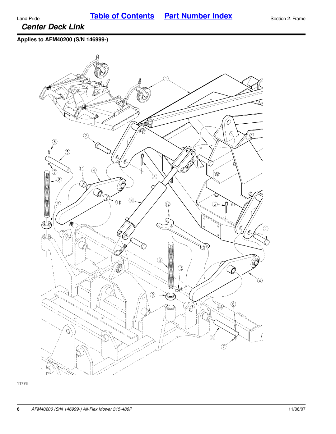 Land Pride AFM40200 manual Center Deck Link 