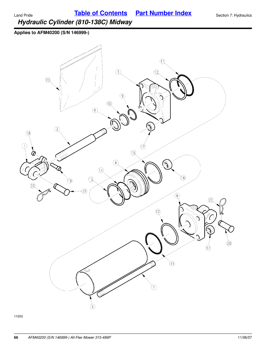 Land Pride AFM40200 manual Hydraulic Cylinder 810-138C Midway 