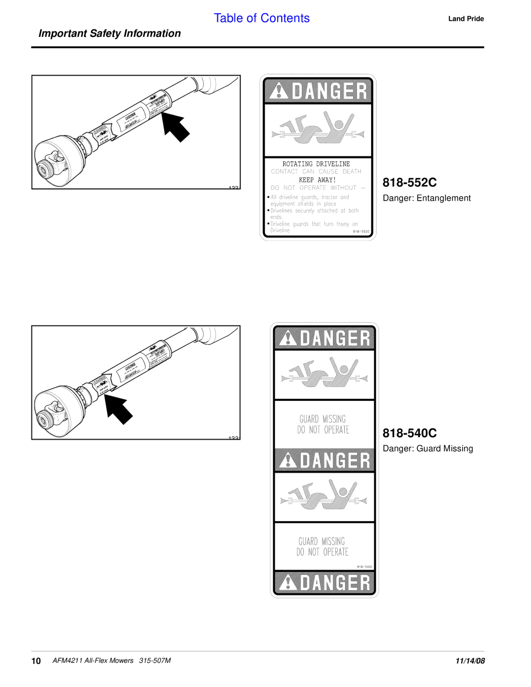 Land Pride AFM4211 manual 818-540C 