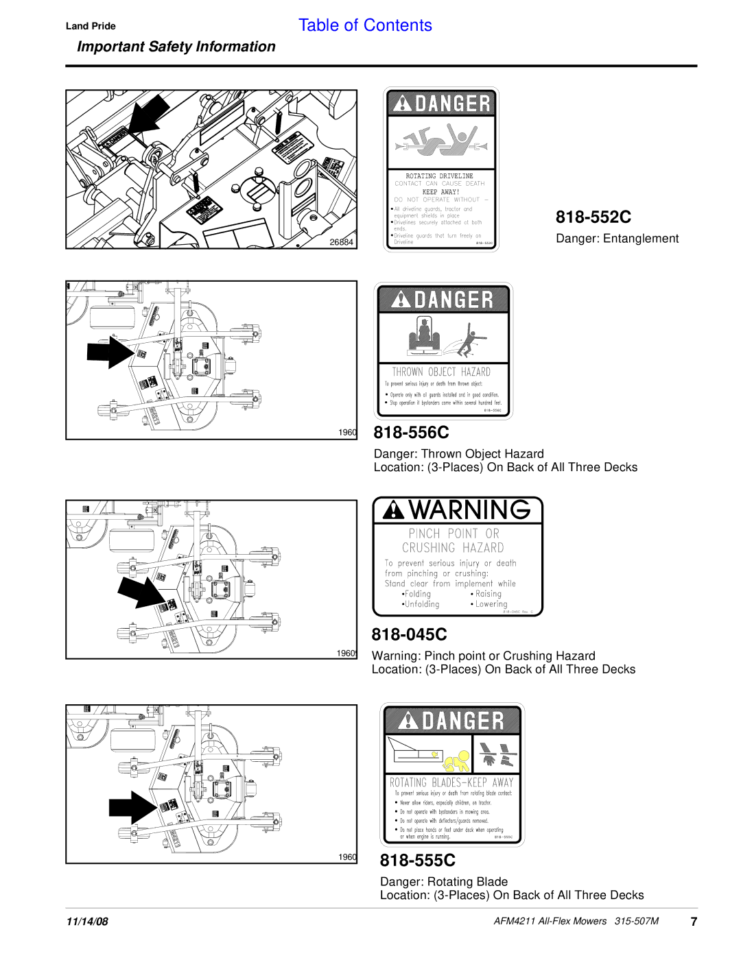 Land Pride AFM4211 manual 818-552C 818-556C, 818-045C, 818-555C 