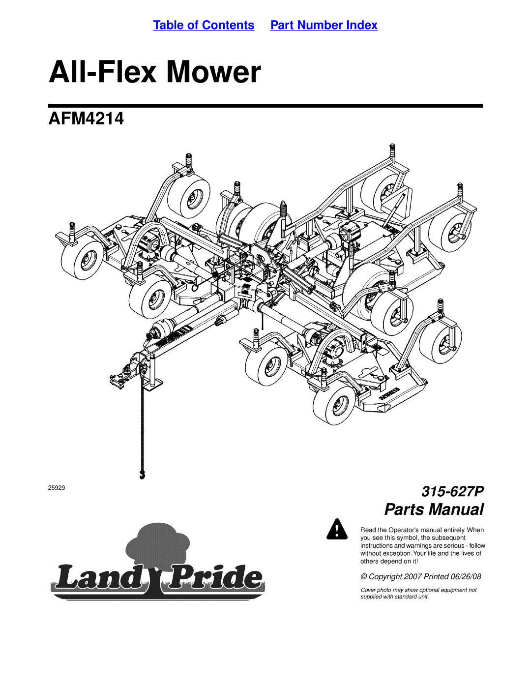 Land Pride AFM4214 manual All-Flex Mower 