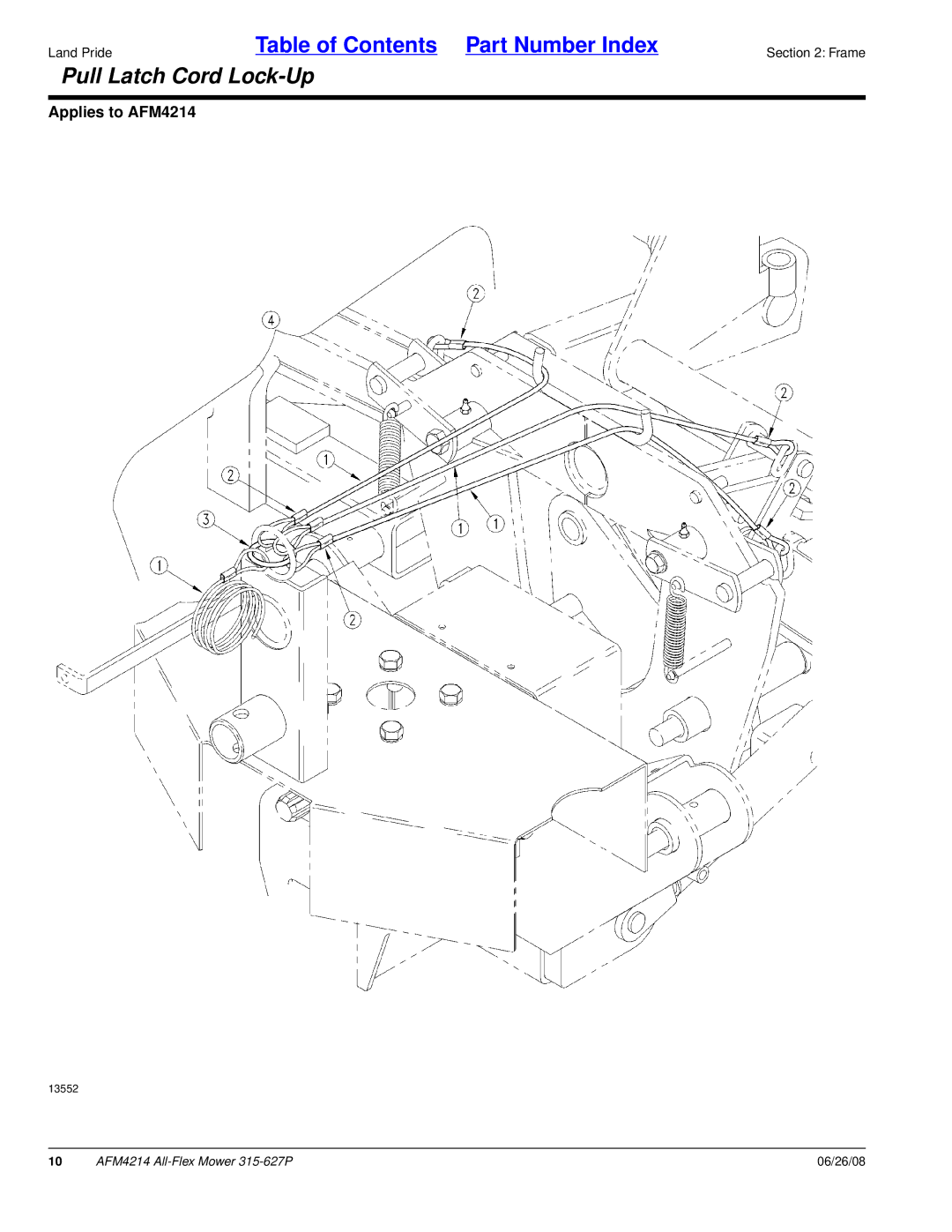 Land Pride AFM4214 manual Pull Latch Cord Lock-Up 