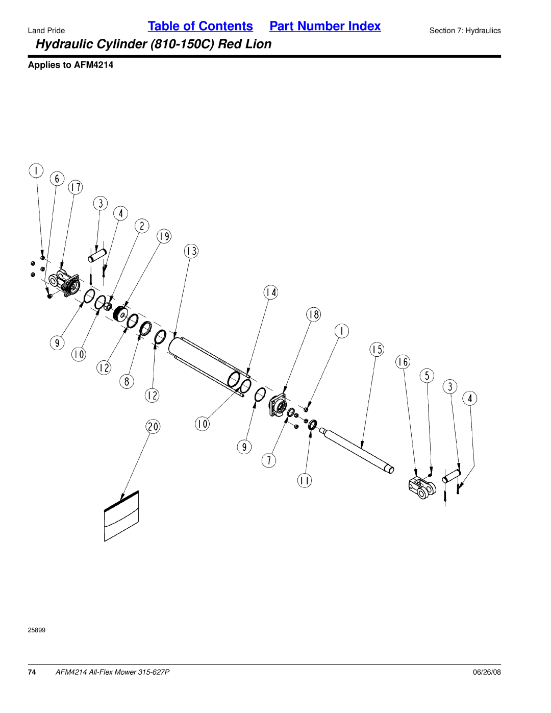 Land Pride AFM4214 manual Hydraulic Cylinder 810-150C Red Lion 