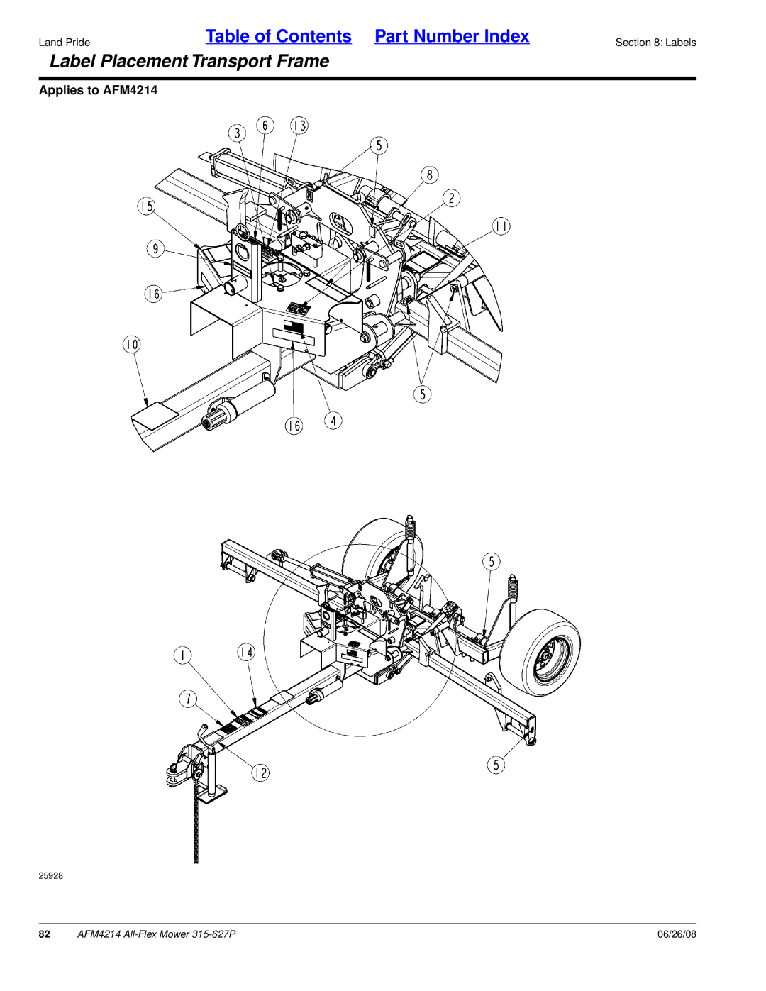 Land Pride AFM4214 manual Label Placement Transport Frame 