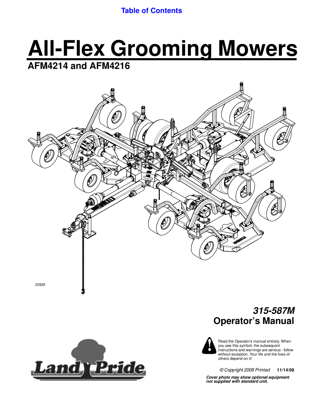 Land Pride AFM4214 manual All-Flex Grooming Mowers 