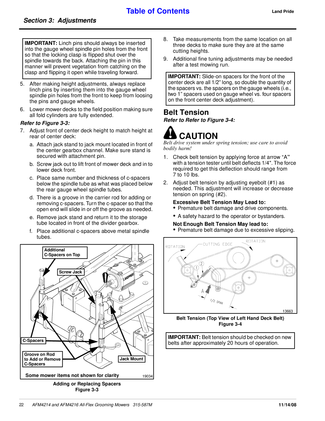 Land Pride AFM4214 manual Excessive Belt Tension May Lead to, Not Enough Belt Tension May lead to 