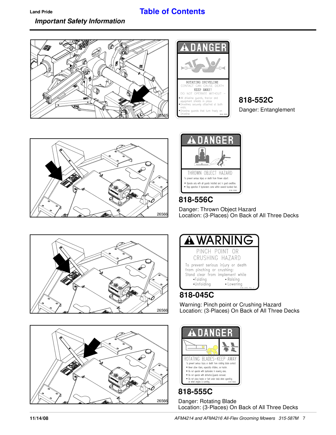 Land Pride AFM4214 manual 818-552C, 818-556C, 818-045C, 818-555C 