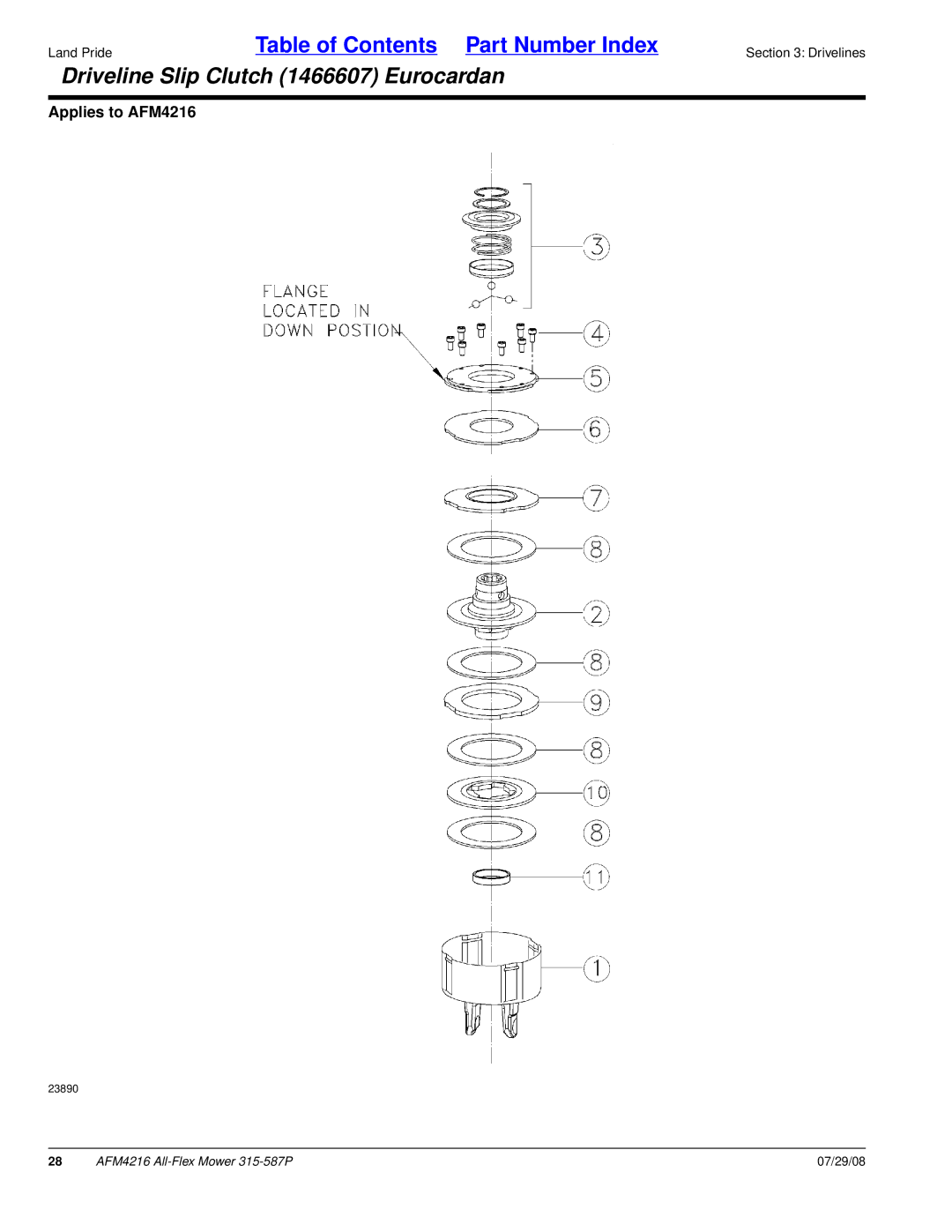 Land Pride AFM4216 manual Driveline Slip Clutch 1466607 Eurocardan 