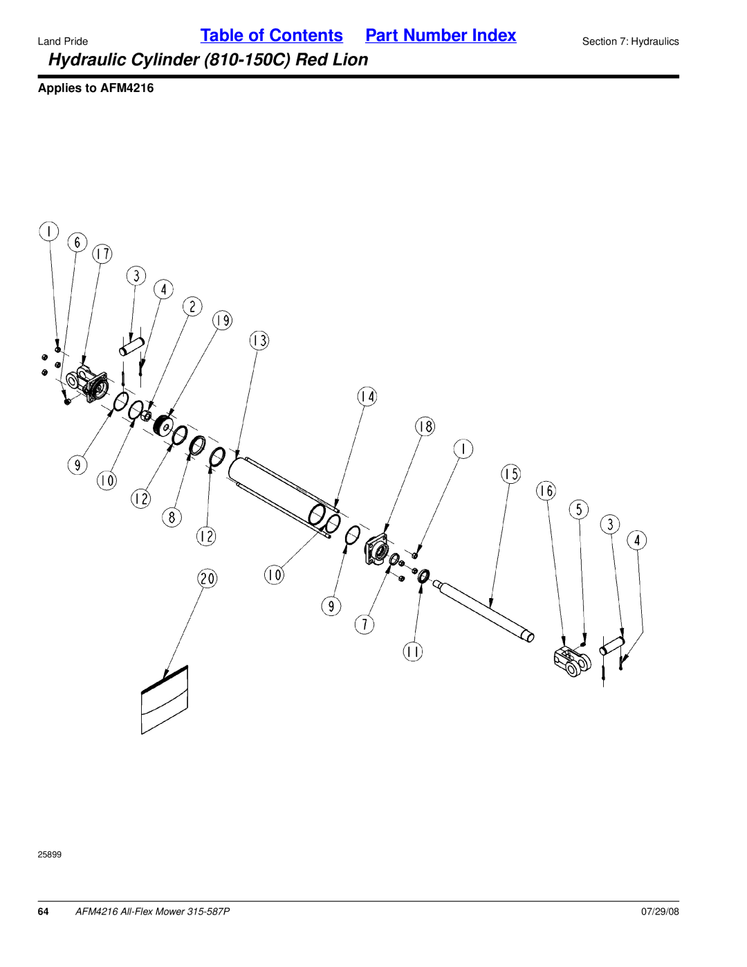 Land Pride AFM4216 manual Hydraulic Cylinder 810-150C Red Lion 