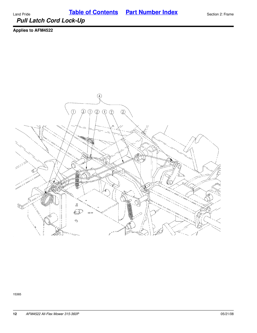 Land Pride AFM4522 manual Pull Latch Cord Lock-Up 