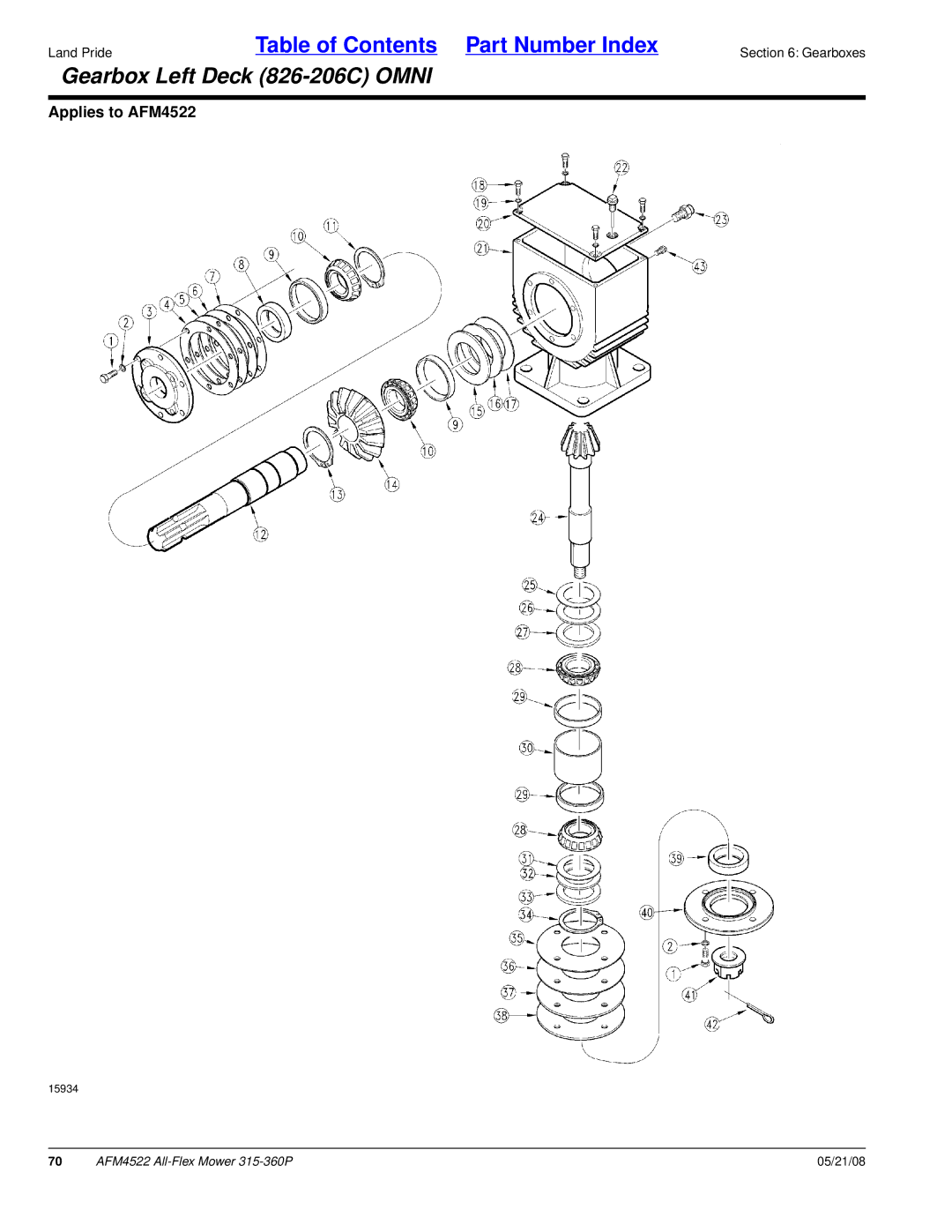 Land Pride AFM4522 manual Gearbox Left Deck 826-206C Omni 