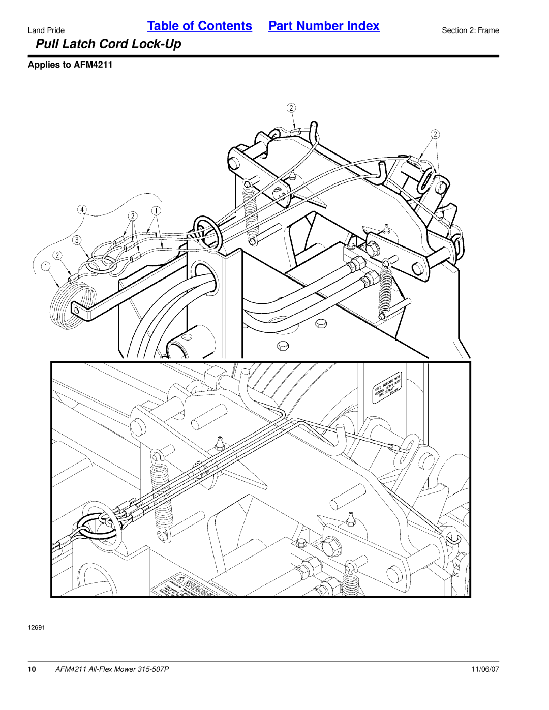 Land Pride AFM4211, All-Flex Mower, 315-507P manual Pull Latch Cord Lock-Up 