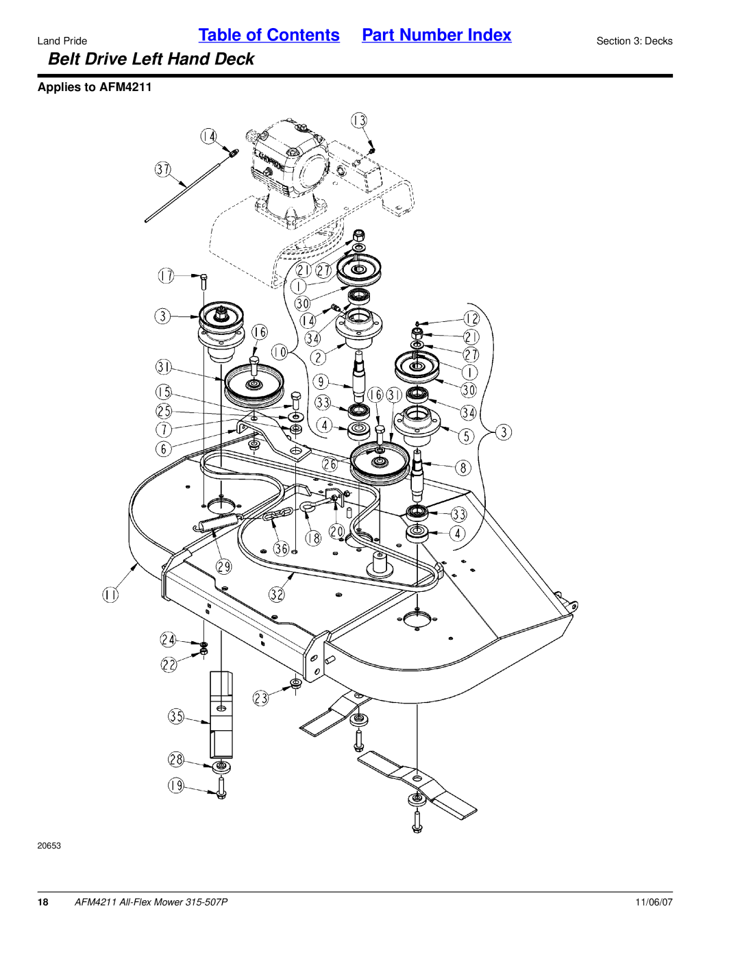 Land Pride All-Flex Mower, AFM4211, 315-507P manual Belt Drive Left Hand Deck 