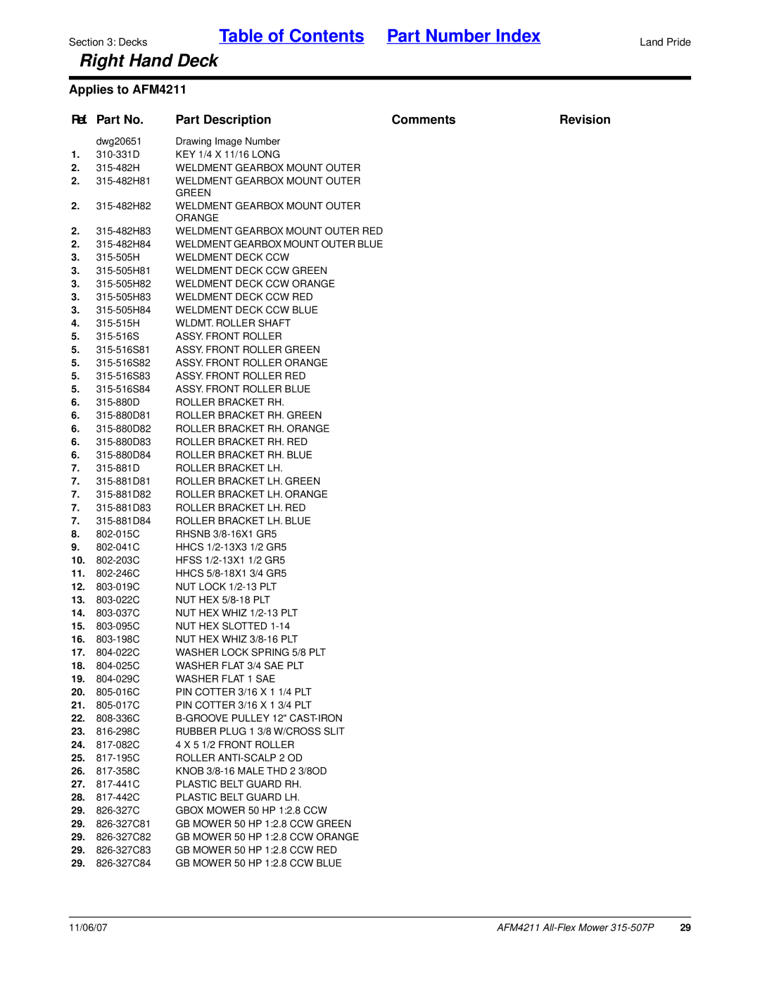 Land Pride 315-507P, All-Flex Mower, AFM4211 manual Dwg20651 Drawing Image Number 310-331D KEY 1/4 X 11/16 Long 