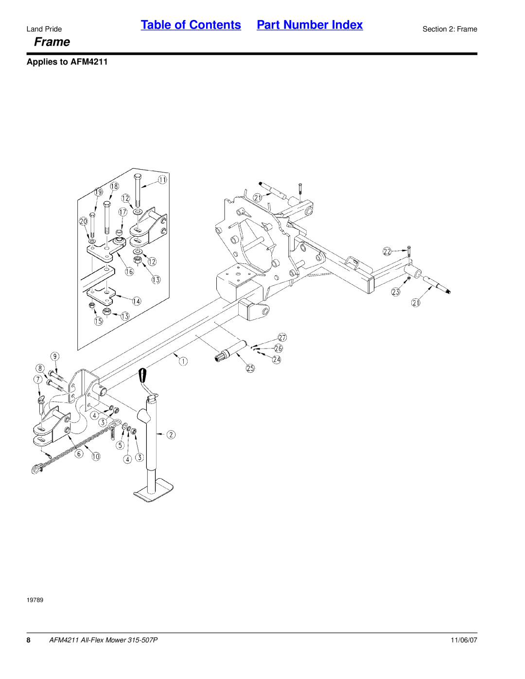 Land Pride 315-507P, All-Flex Mower, AFM4211 manual Frame 