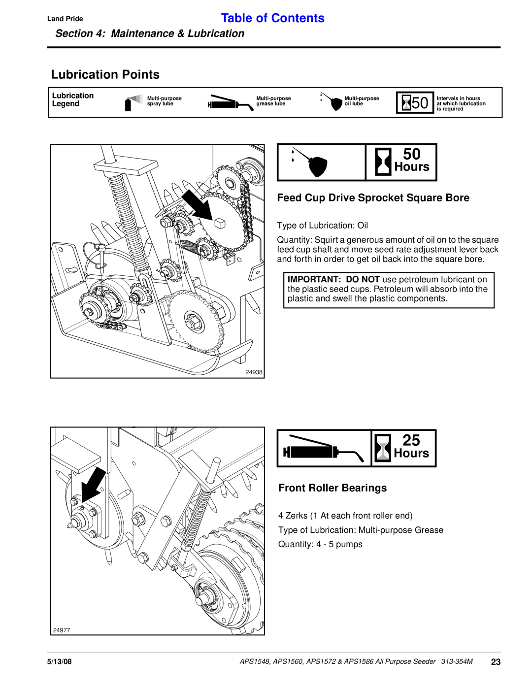 Land Pride APS1572, APS1560, APS1586, APS1548 manual Land PrideTable of Contents 