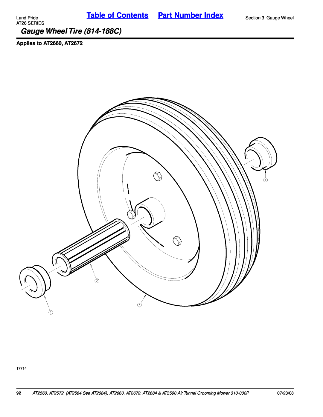 Land Pride Gauge Wheel Tire 814-188C, Land PrideTable of Contents Part Number Index, Applies to AT2660, AT2672, 17714 