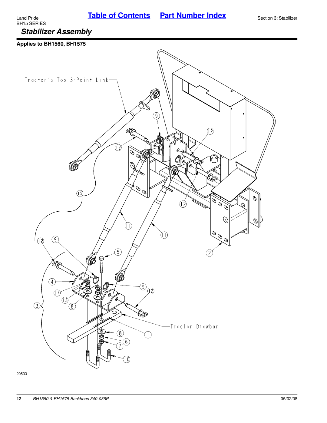 Land Pride BH1575, BH1560 manual Stabilizer Assembly 