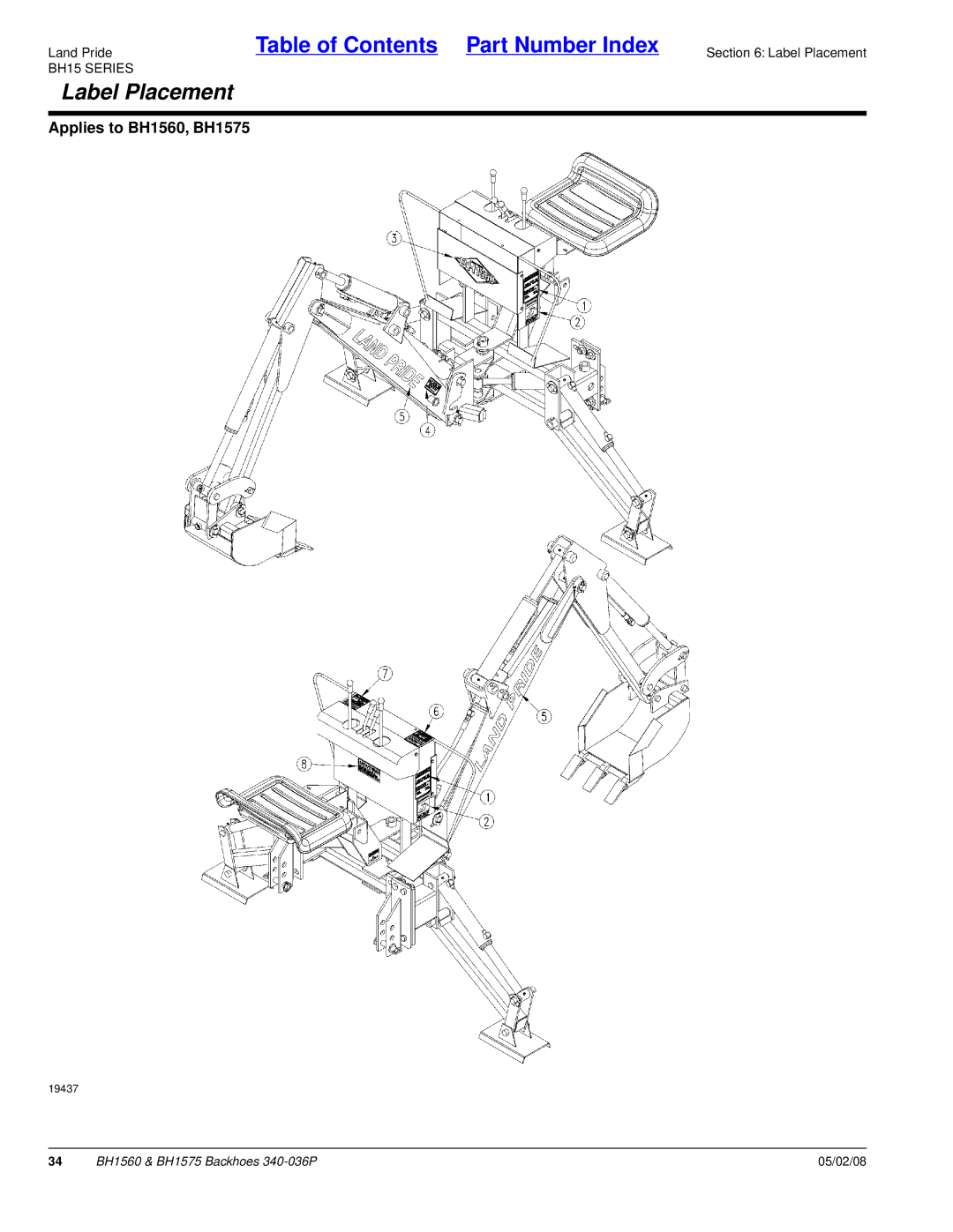 Land Pride BH1575, BH1560 manual Label Placement 