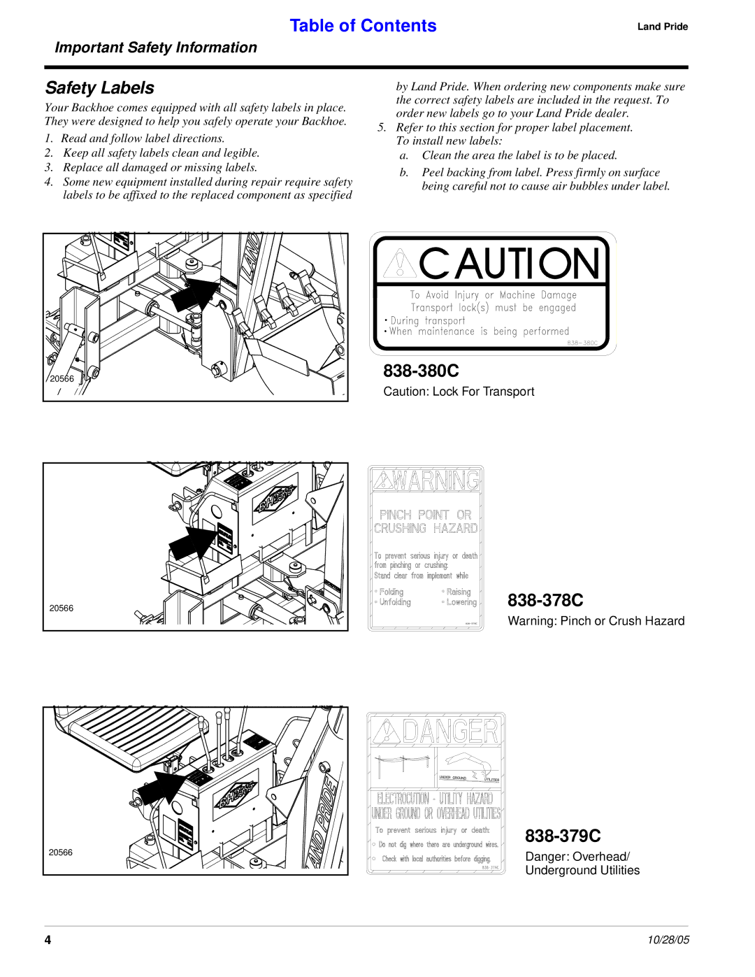 Land Pride BH2585 manual 838-380C, 838-378C 838-379C 