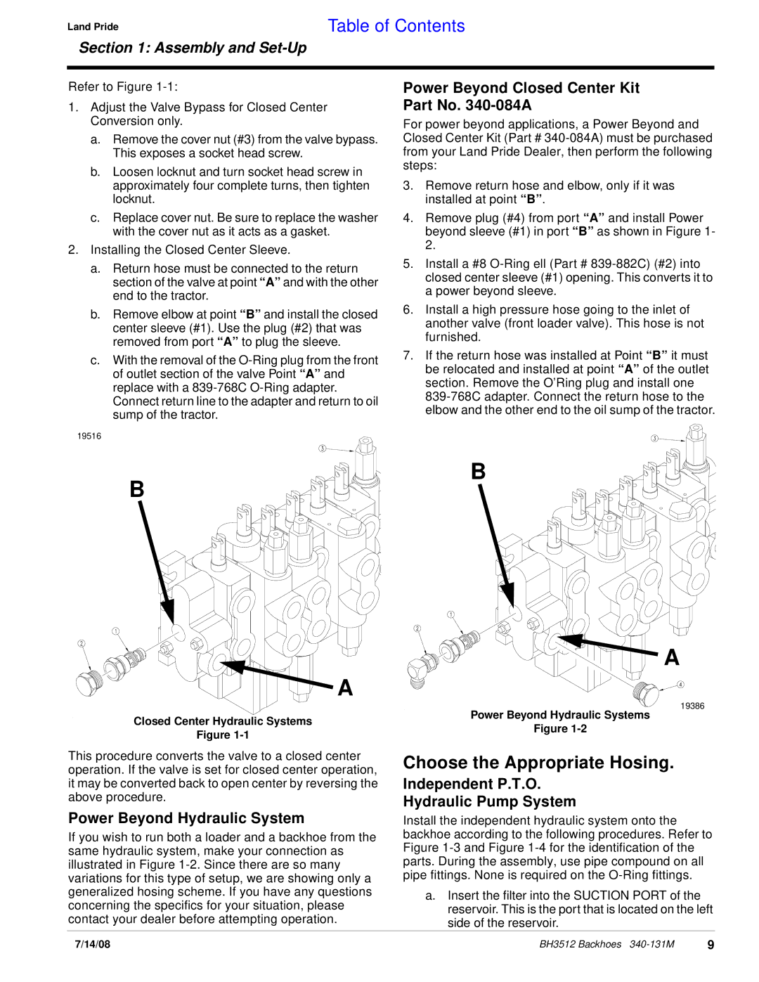 Land Pride BH3512 manual Choose the Appropriate Hosing, Table of Contents 