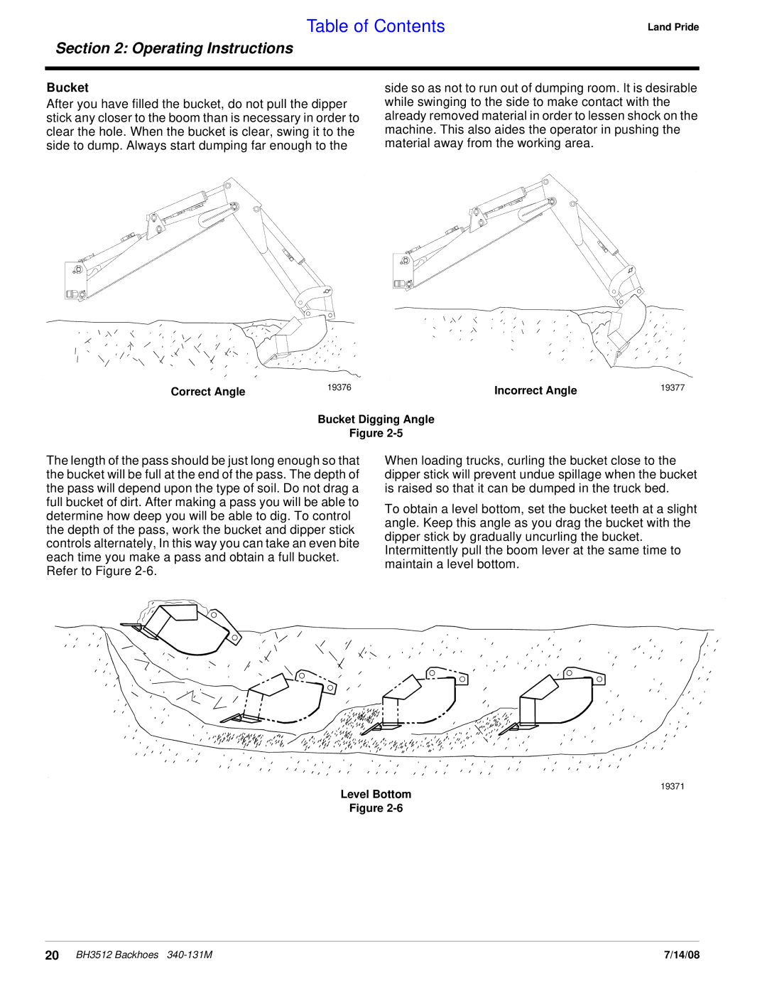 Land Pride BH3512 manual Bucket 