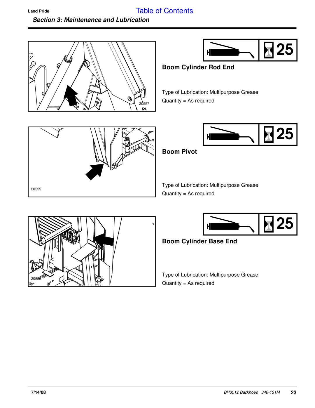 Land Pride BH3512 manual Boom Cylinder Rod End, Boom Pivot, Boom Cylinder Base End 