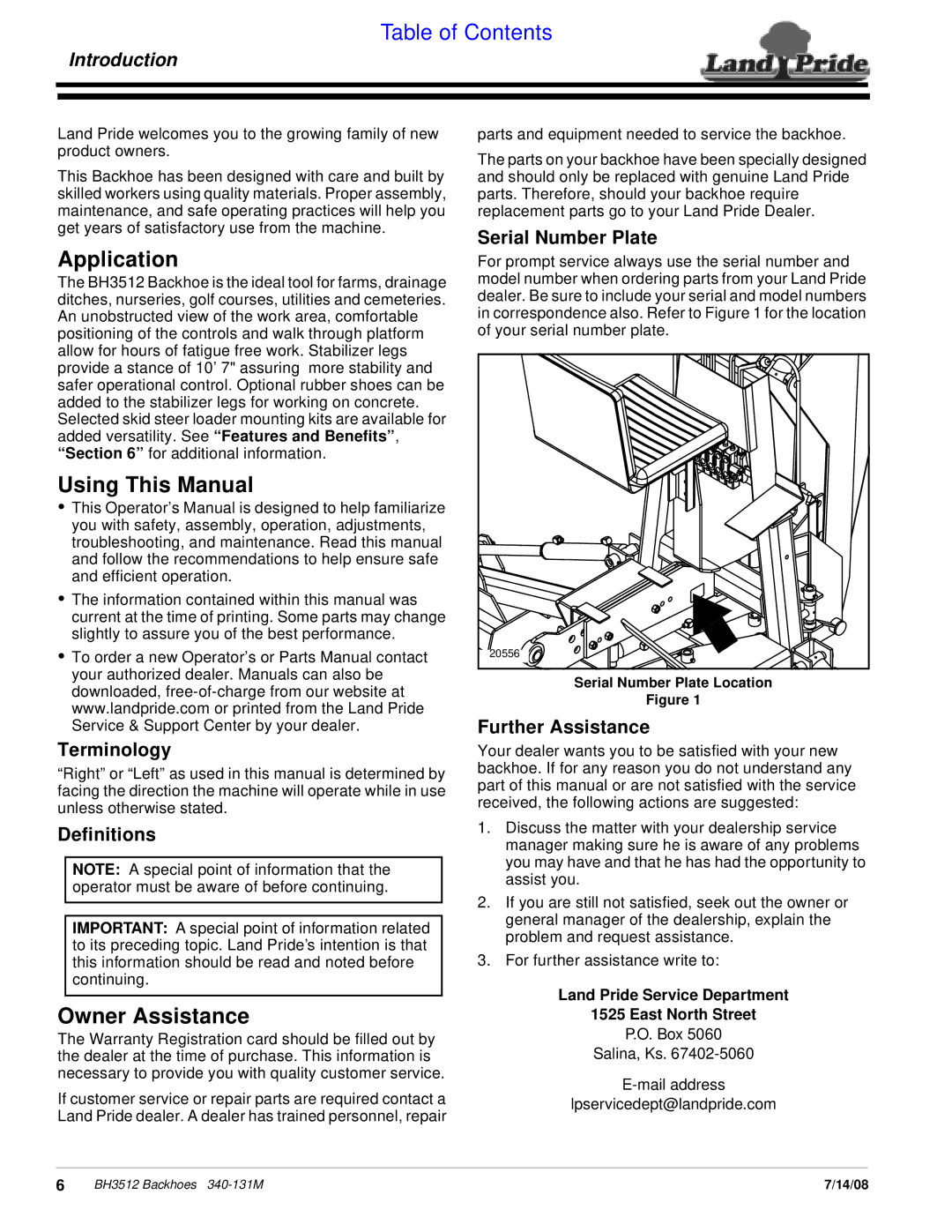 Land Pride BH3512 manual Application, Using This Manual, Owner Assistance, Introduction 