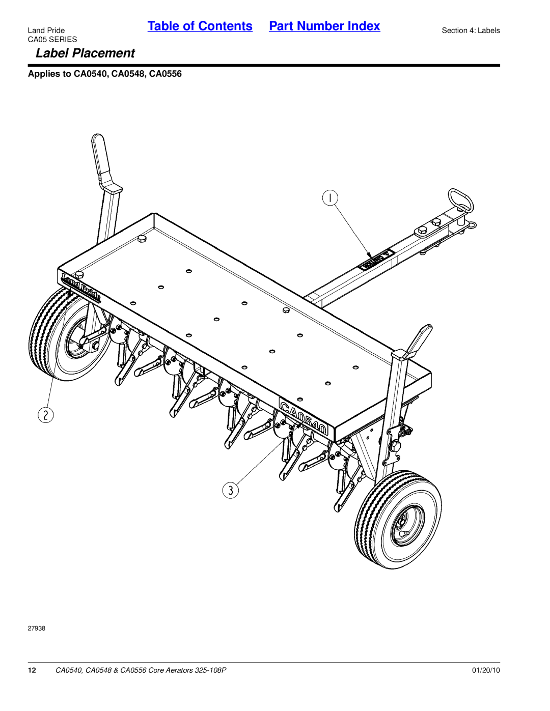 Land Pride CA0548, CA0540, CA0556 manual Label Placement 